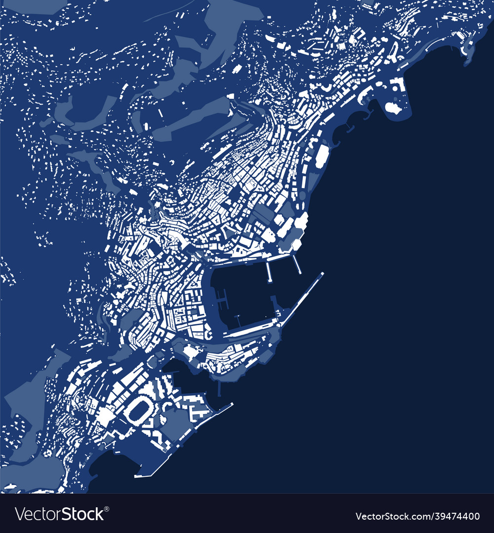 Detailed blue map poster of monaco city linear Vector Image