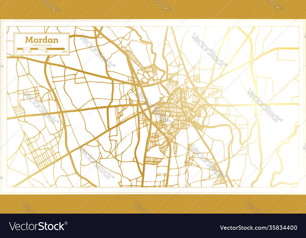 Mardan pakistan city map in retro style in golden Vector Image