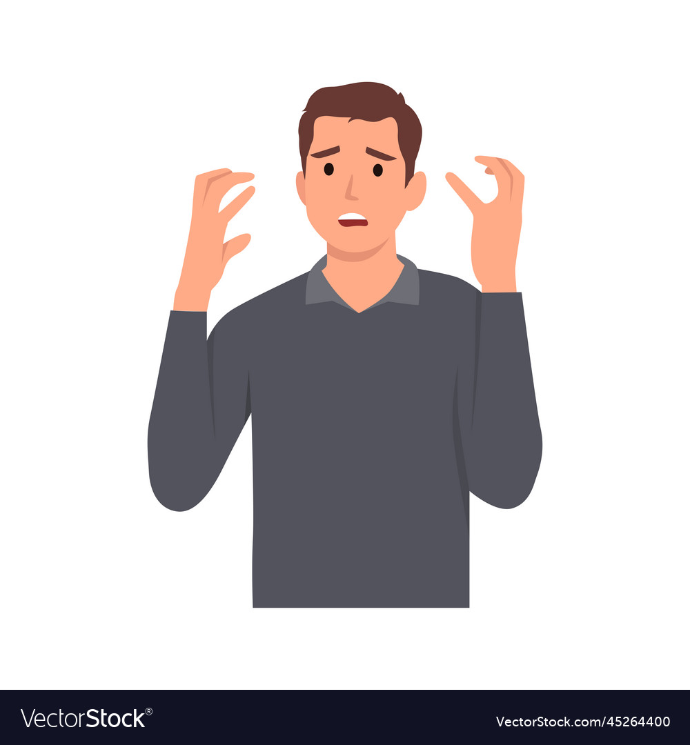 Young man emotionally spreads his hands Royalty Free Vector