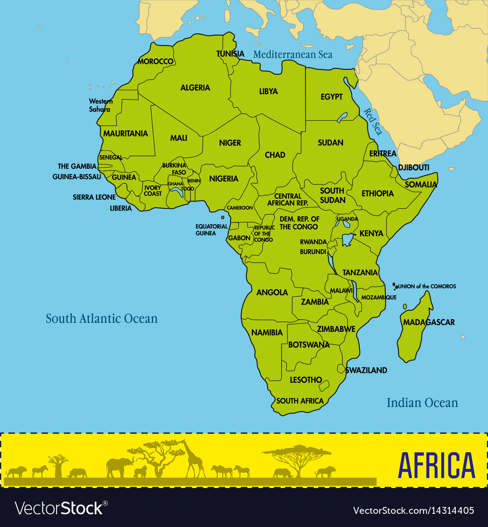 Map of africa with all countries Royalty Free Vector Image