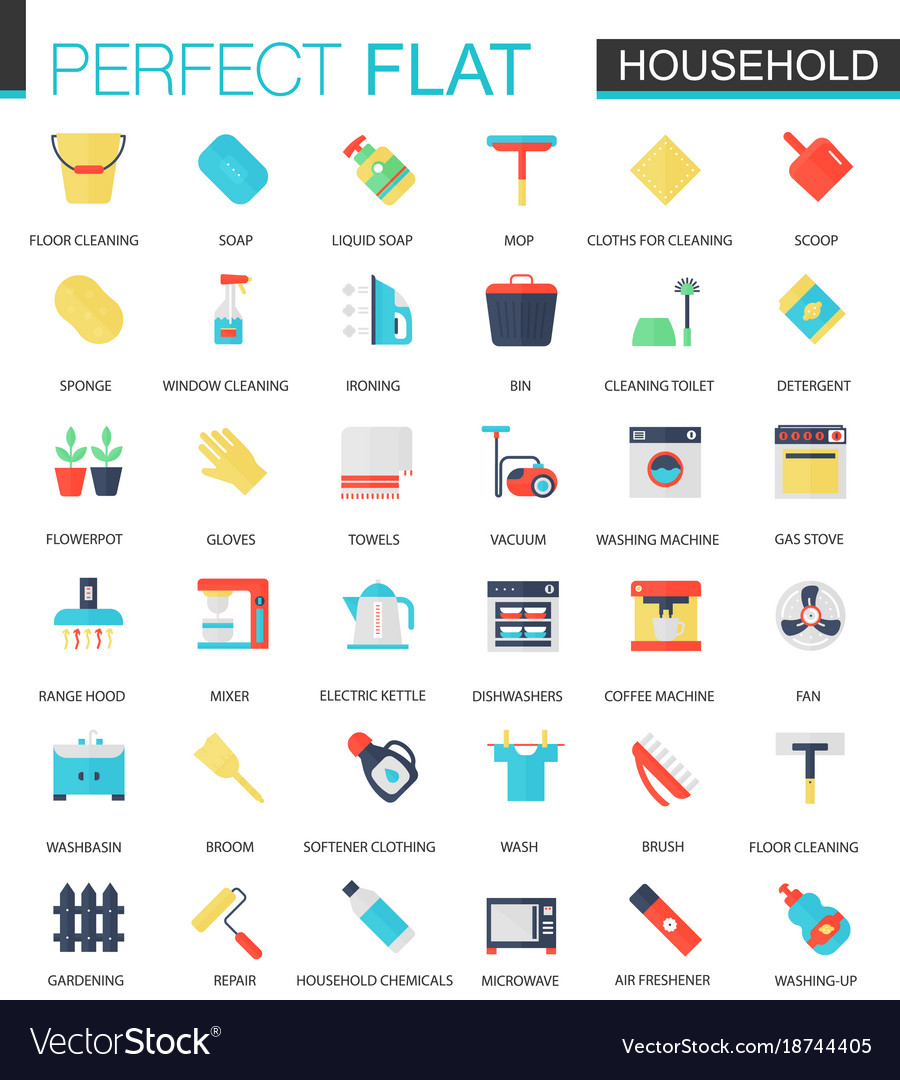 Set of flat household icons