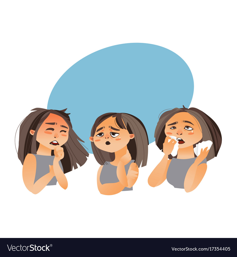 Woman having flu - fatigue runny nose cough Vector Image