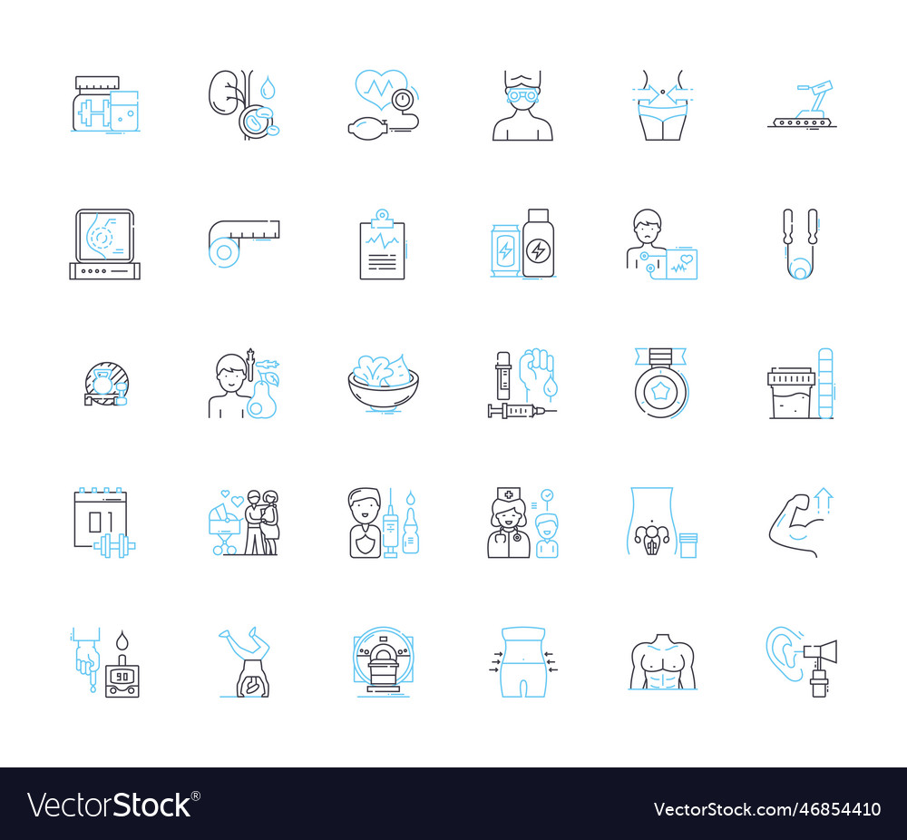 Body fitness linear icons set strength Royalty Free Vector