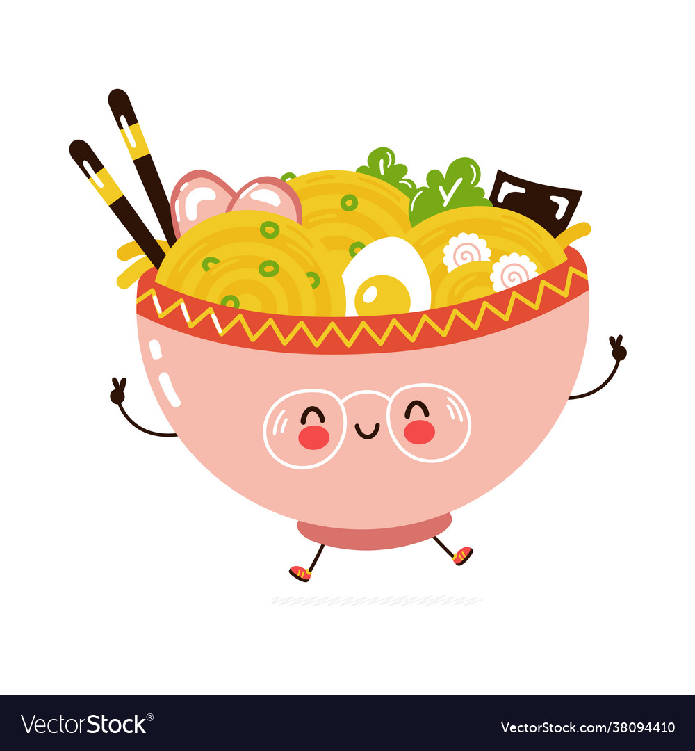 Cute funny ramen bowl character hand drawn