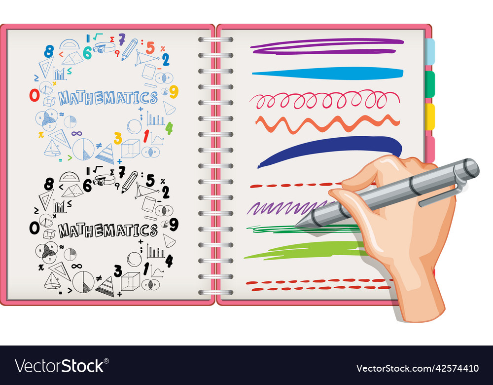 Hand writing math formula and doodle on notebook