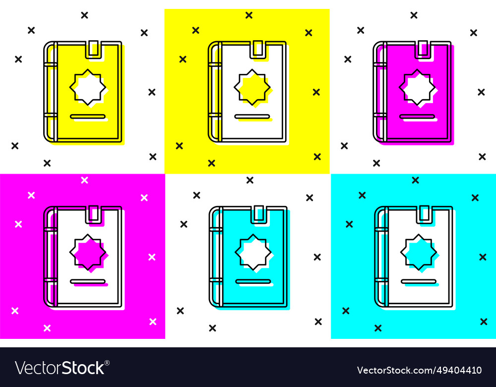 Set holy book of koran icon isolated on color