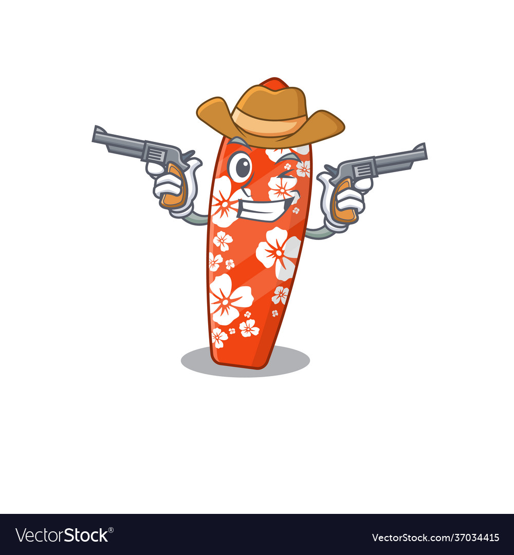 A wise cowboy surfboard cartoon design with guns Vector Image