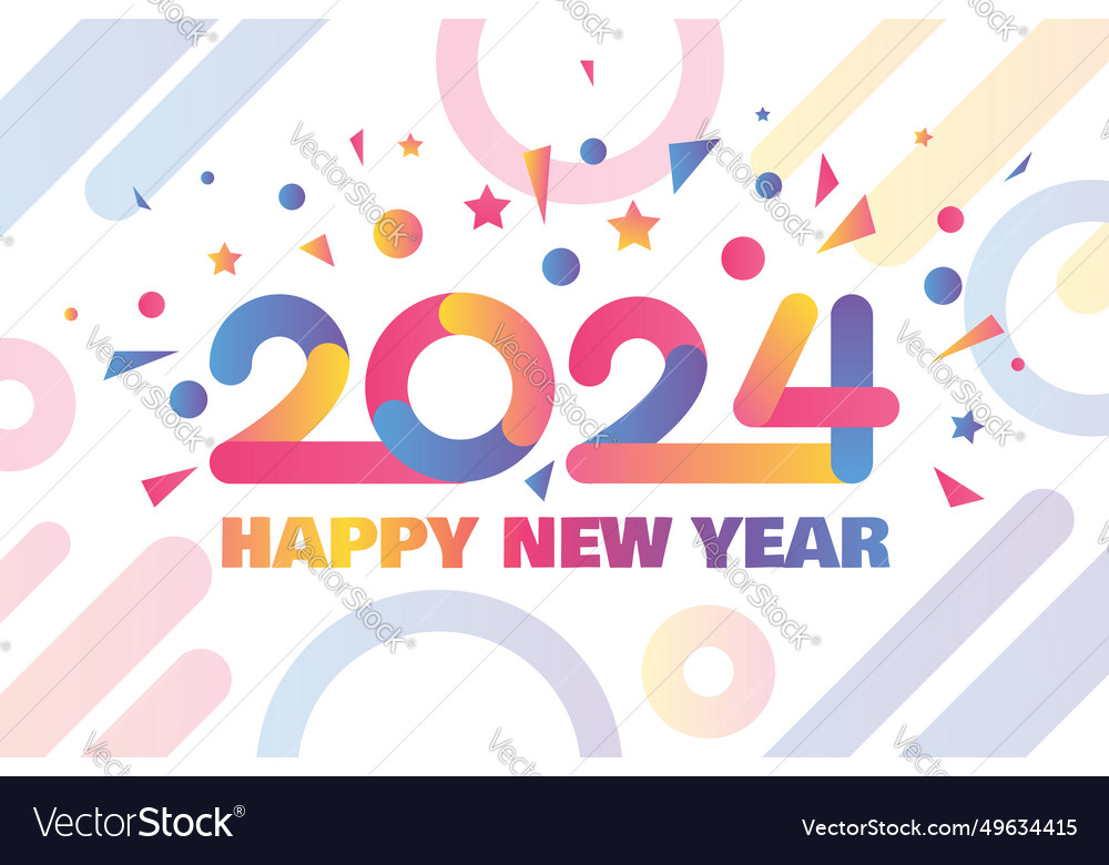 Happy 2024 new year white neon a4 poster Vector Image