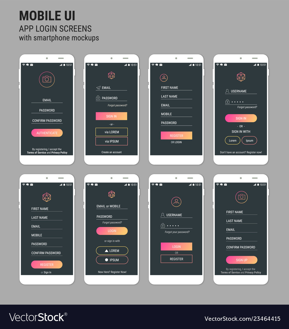 Download Mobile App Ui Sign In And Sign Up Screens Mockup Vector Image