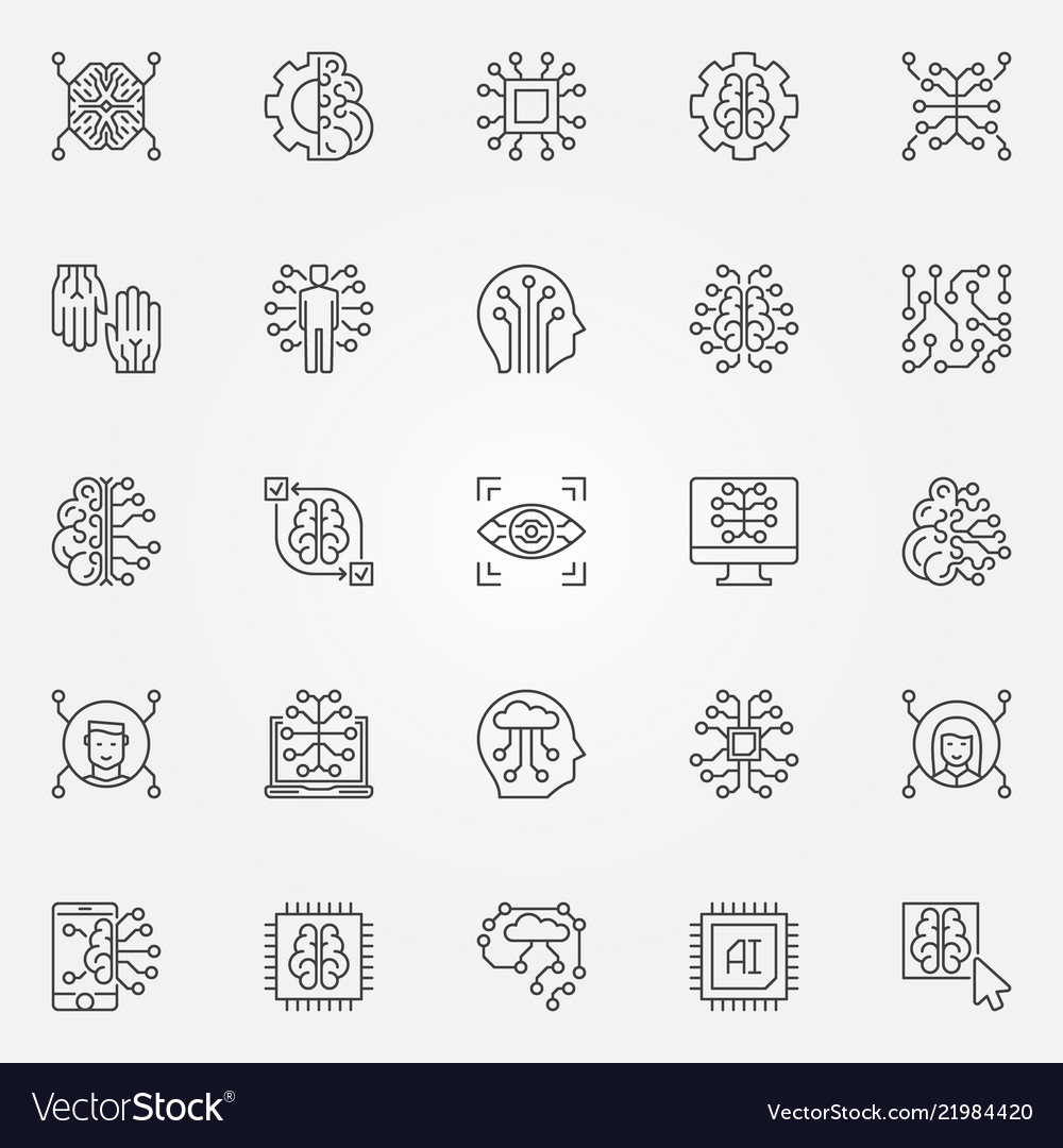 Artificial intelligence outline icons set ai Vector Image