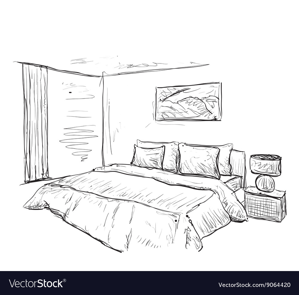 Bedroom doodles interior sketch