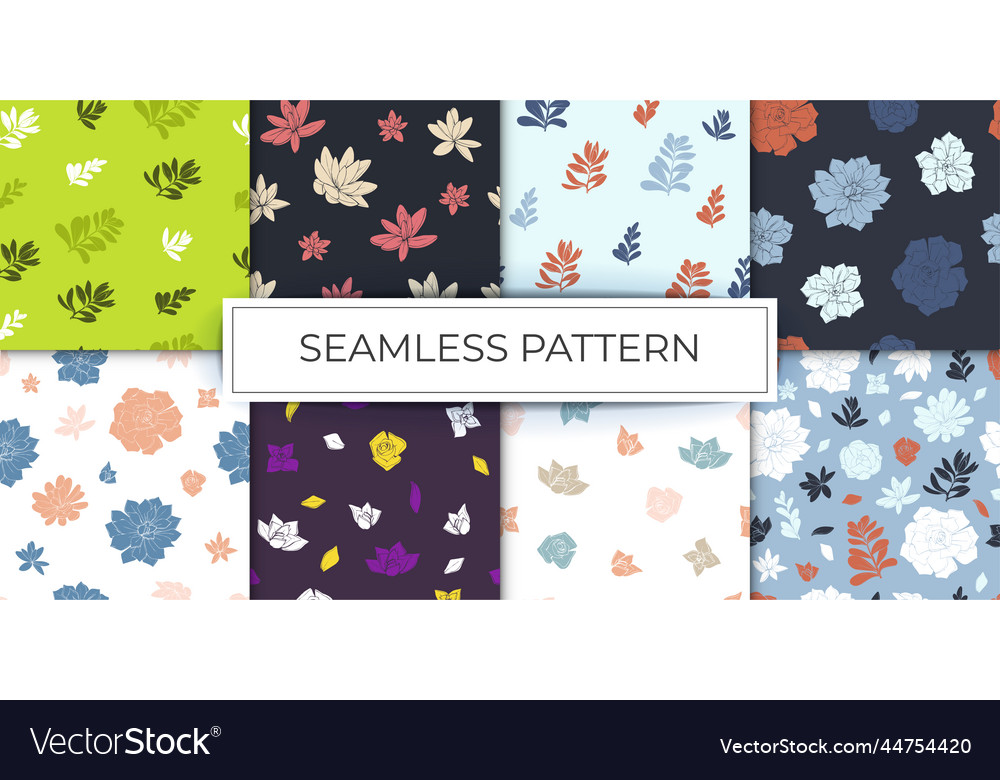 Collection of seamless pattern flowers succulents vector image Collection of seamless pattern flowers succulents