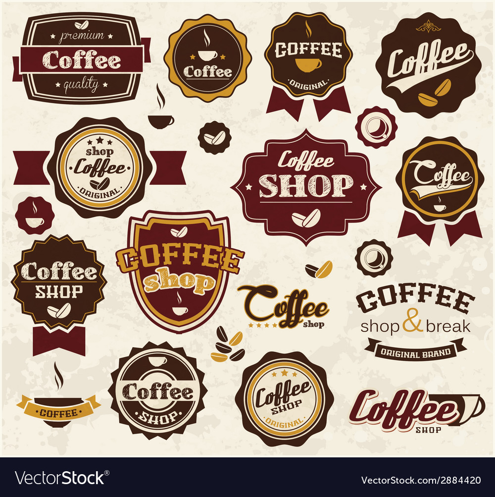 Collection of vintage retro coffee stickers badges