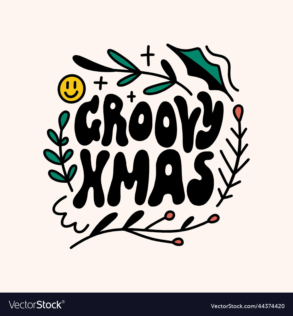 Groovy xmas noel und neues Jahr Hippie psychelic vector image Groovy xmas noel und neues Jahr Hippie psychelic