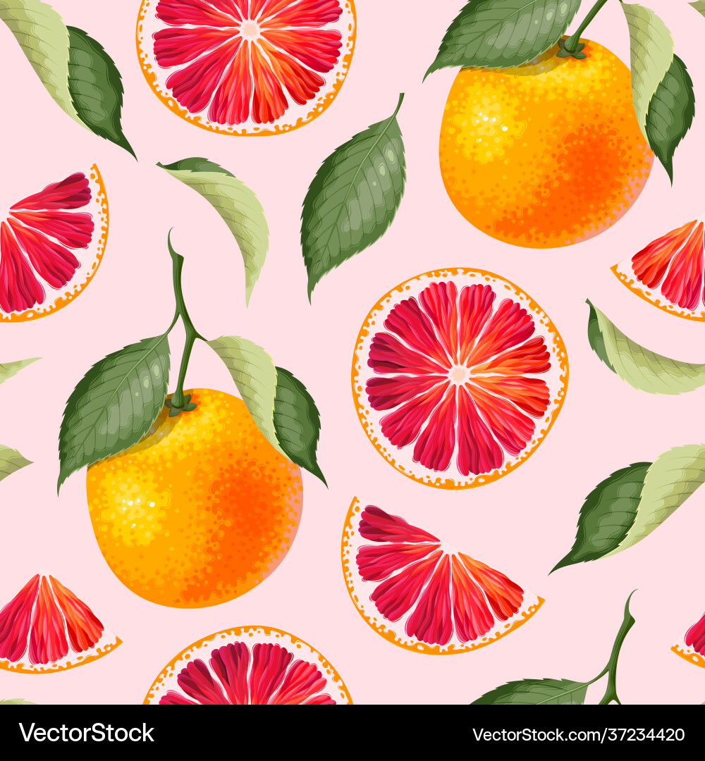 Seamless pattern with grapefruits and leaf Vector Image