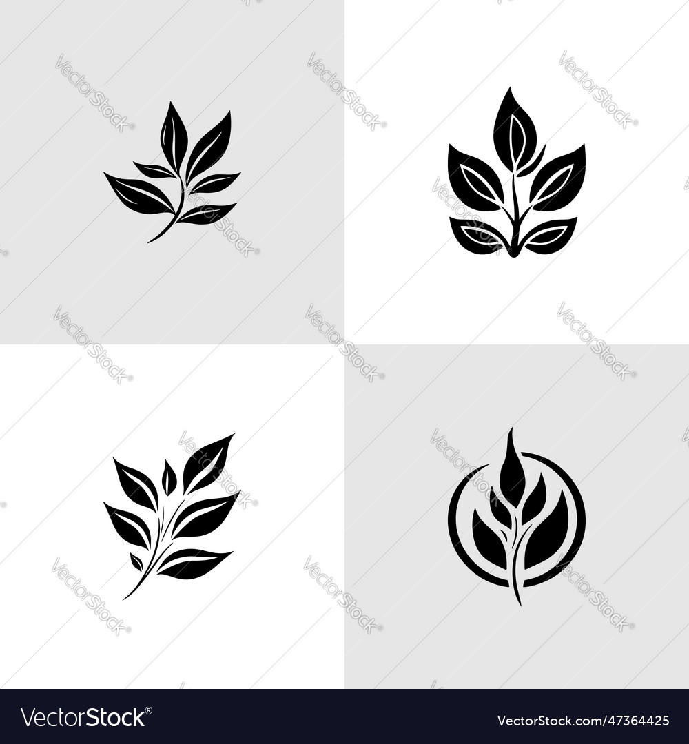 Flower plant minimal logo with leaves set Vector Image