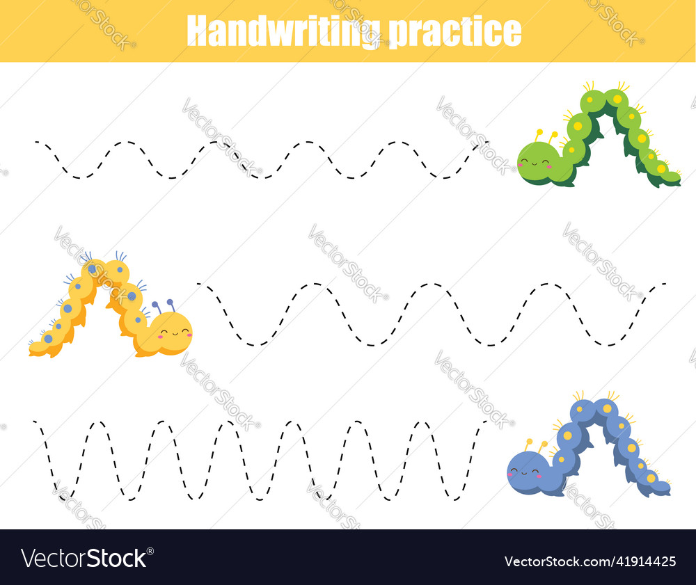 Handwriting practice sheet with funny insects