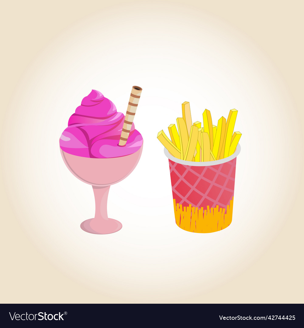 Ice cream with fries Royalty Free Vector Image