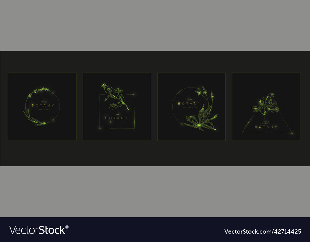 Minimalist dark green floral emblem title frames