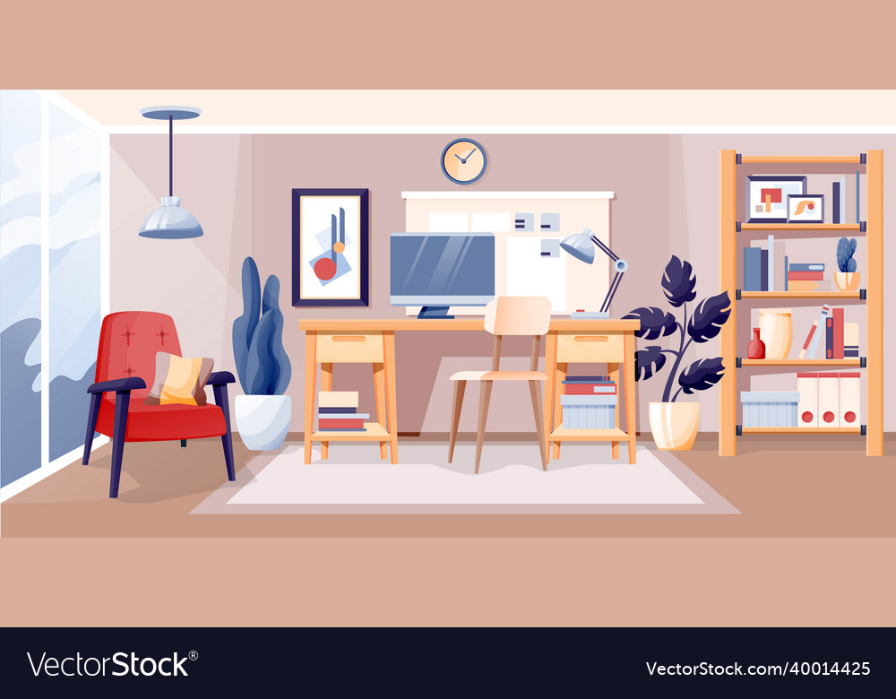 Modern home office interior design background Vector Image