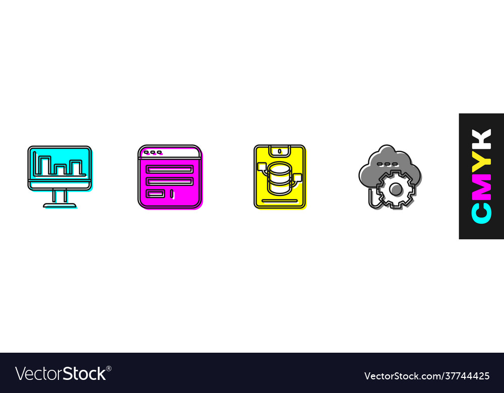 Set monitor with graph chart browser window vector image Set monitor with graph chart browser window