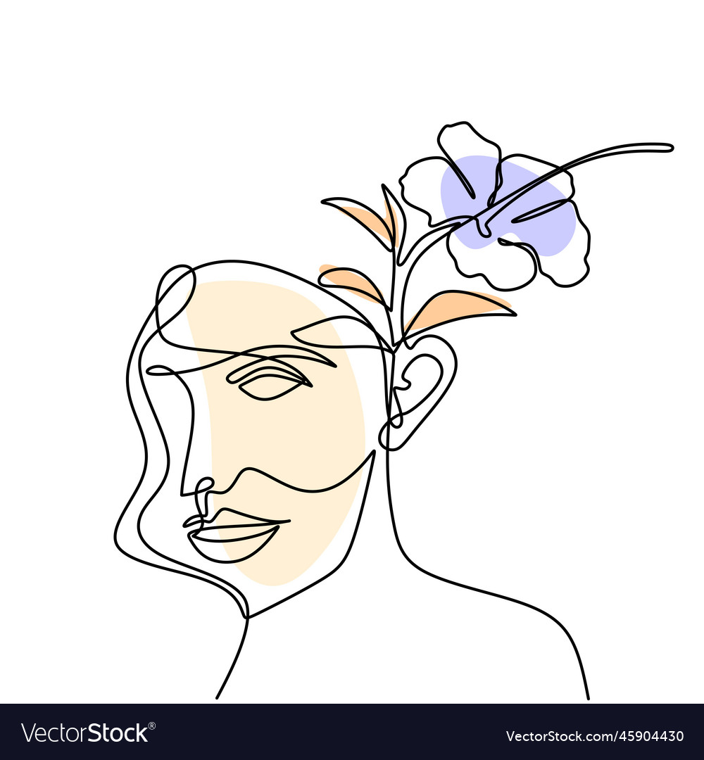 Abstract face with flowers line drawing flower