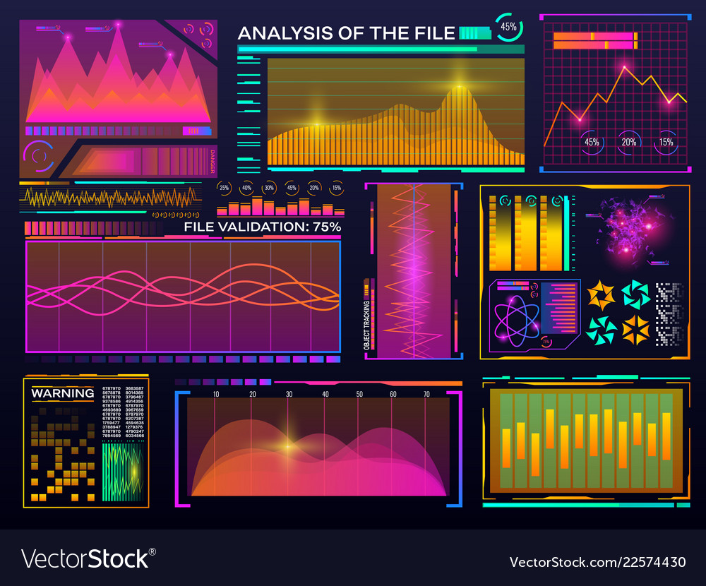 Data visualization set hud color interface vector image Data visualization set hud color interface
