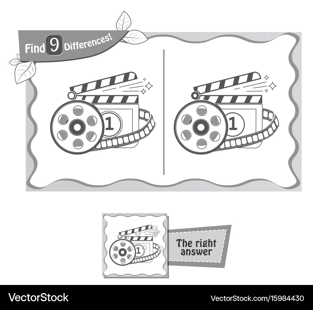 Find 9 differences game cinema Royalty Free Vector Image