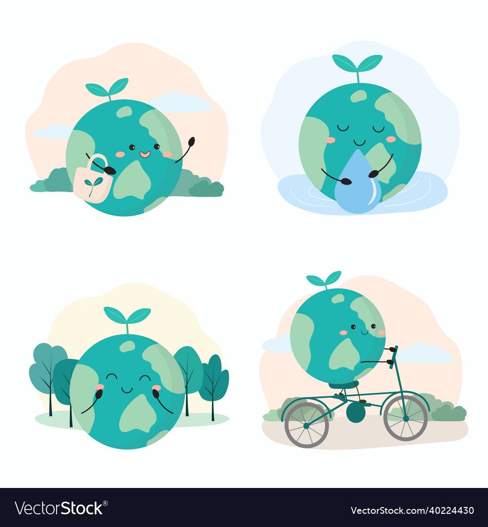 Happy earth day with activity in cartoon Vector Image