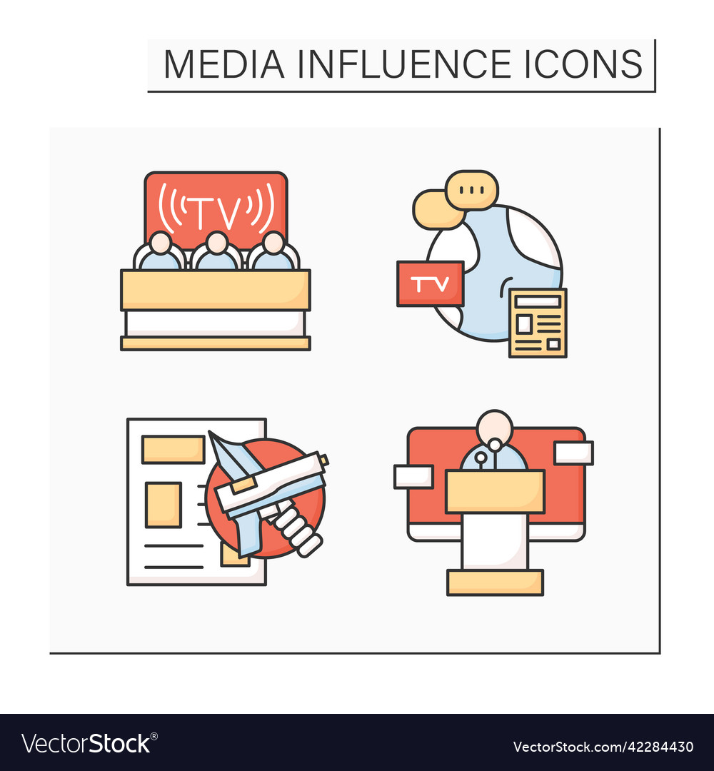 Media influence color icons set