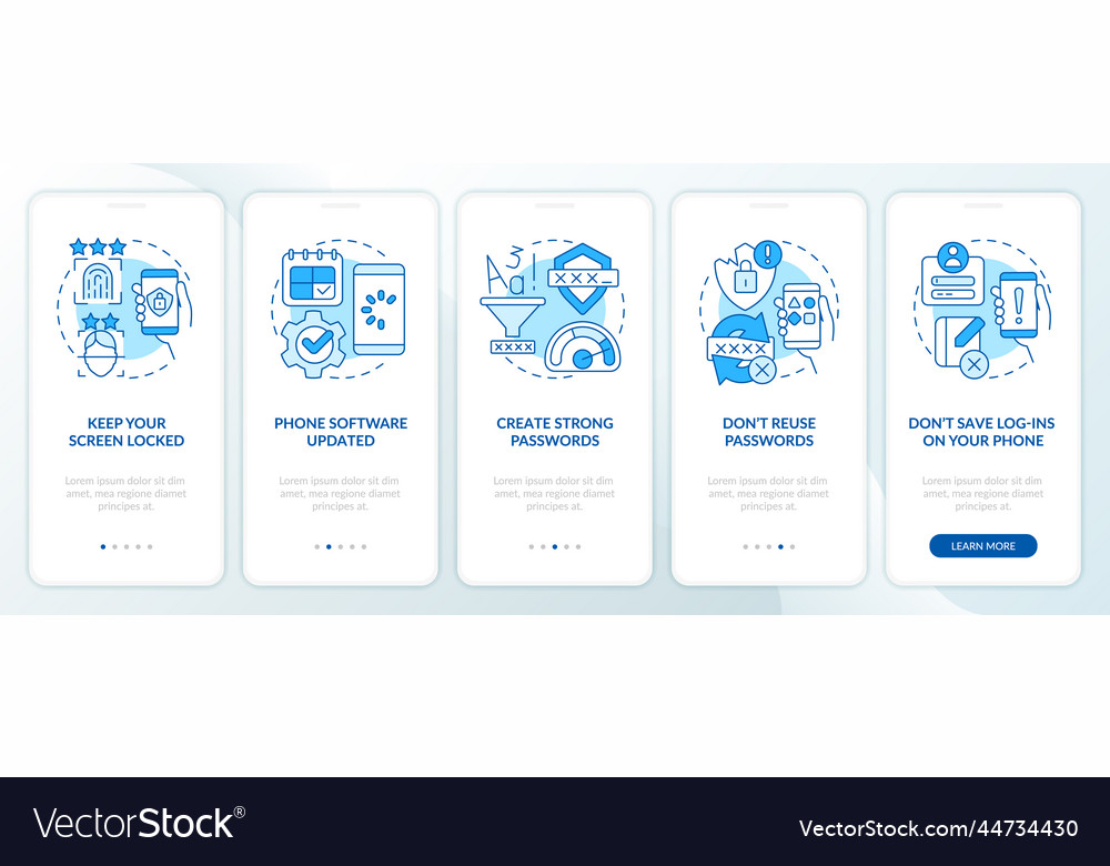 Mobile phone security tips blue onboarding vector image