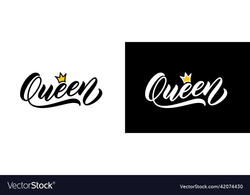 Queen hand lettering with crown for girl clothes Vector Image