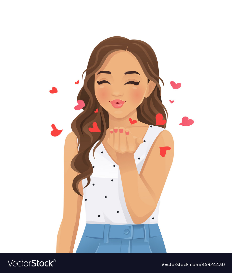 Young beautiful woman sends air kiss Royalty Free Vector