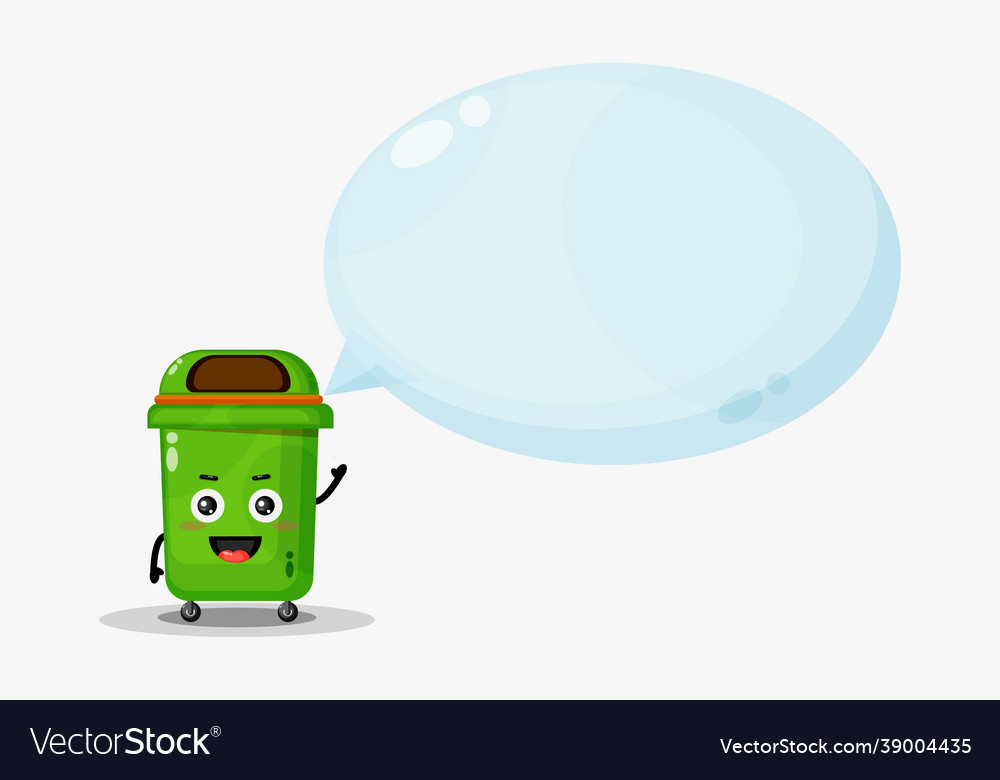 Cute trash bin mascot with bubble speech