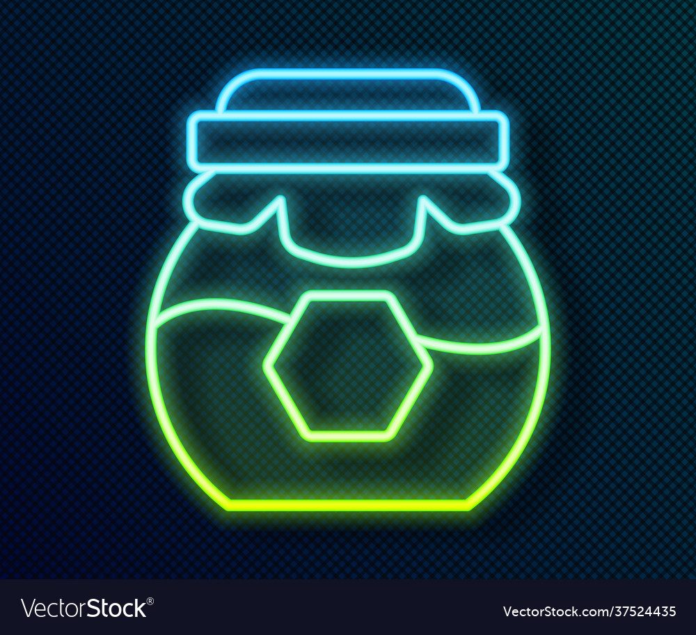 Glowing neon line jar honey icon isolated