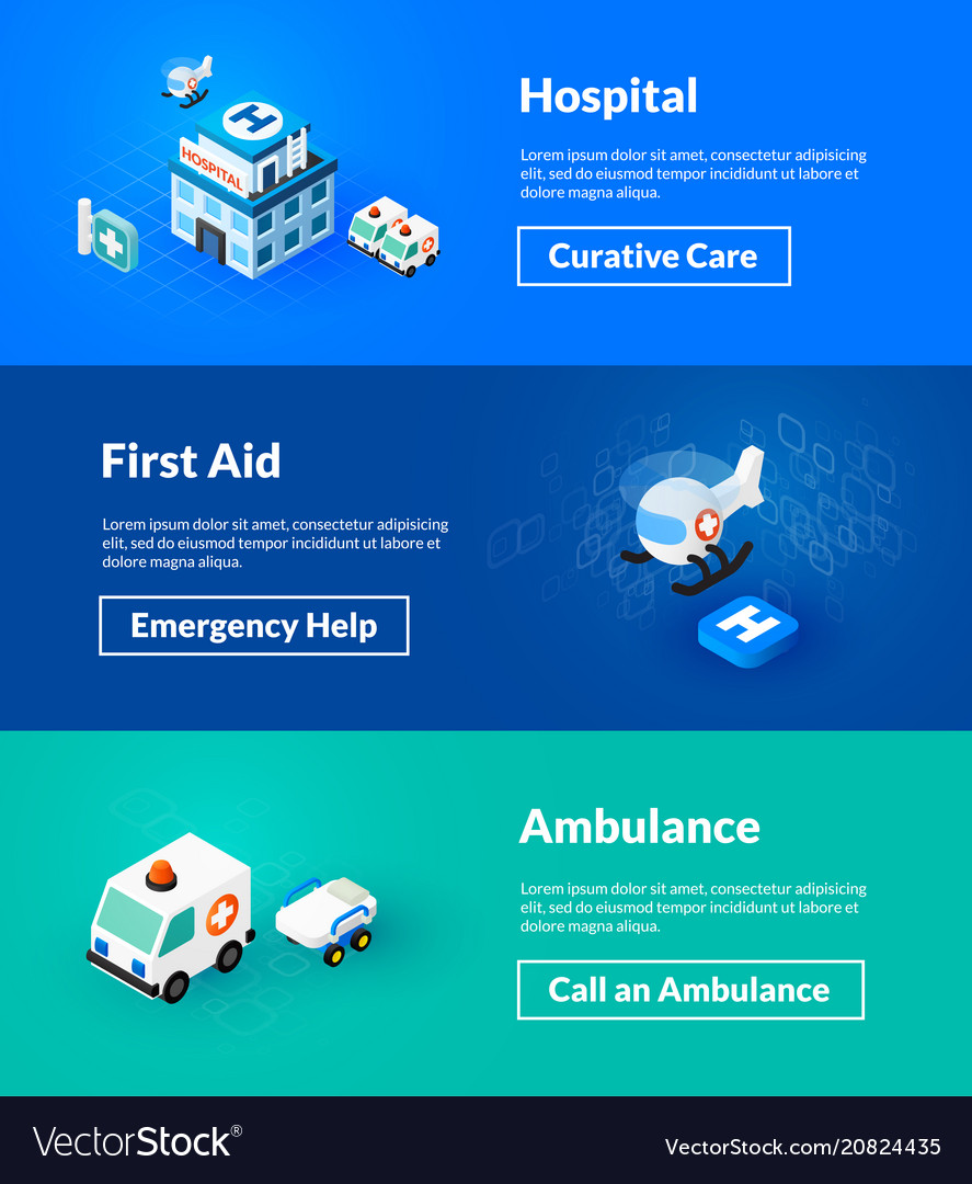 Hospital First Aid And Ambulance Banners Of Vector Image