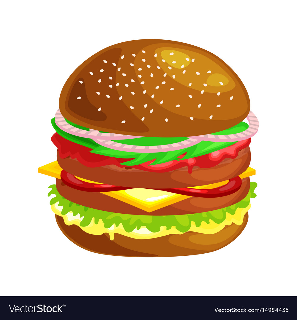 Tasty burger grilled beef and fresh vegetables Vector Image