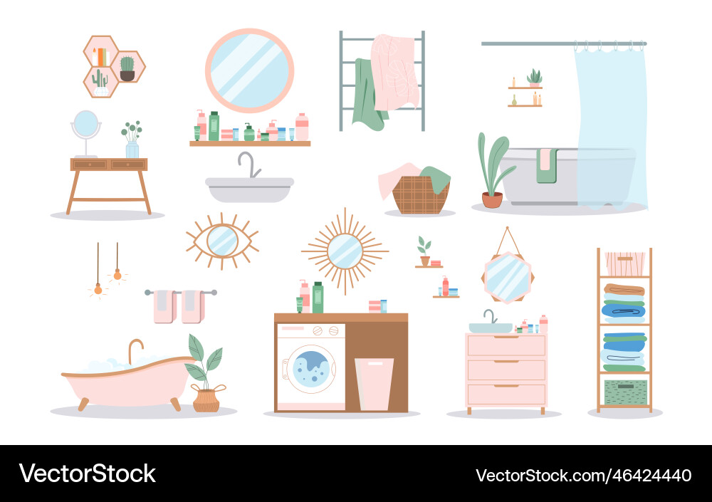 Bathroom interior set Royalty Free Vector Image