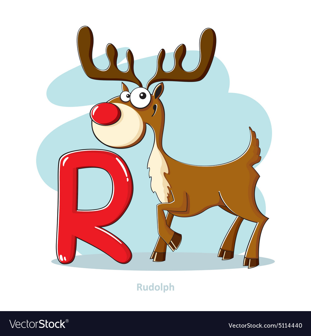 Cartoons alphabet - letter r with funny rudolph