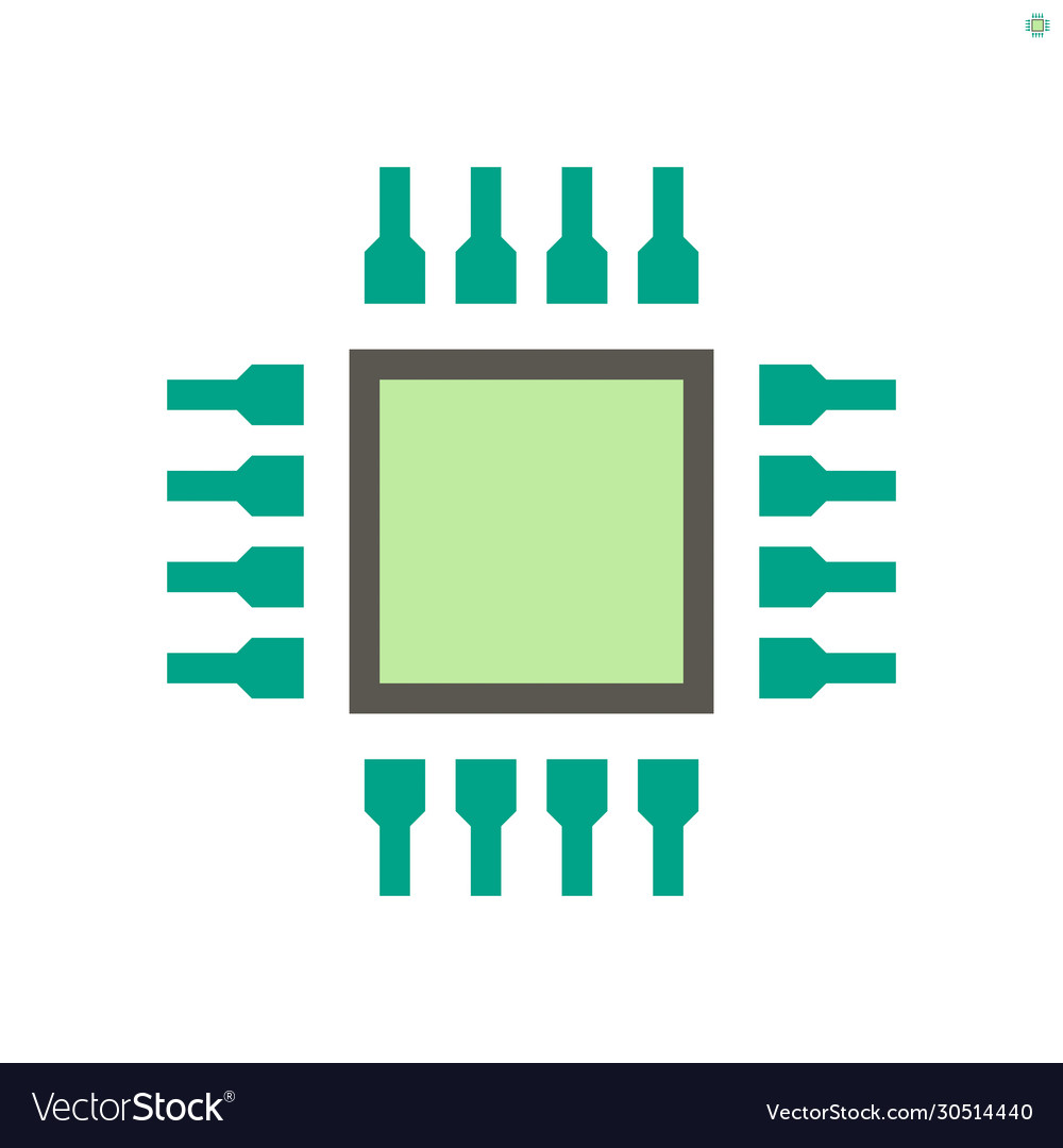 Computer chip processor and technology icon set vector image Computer chip processor and technology icon set