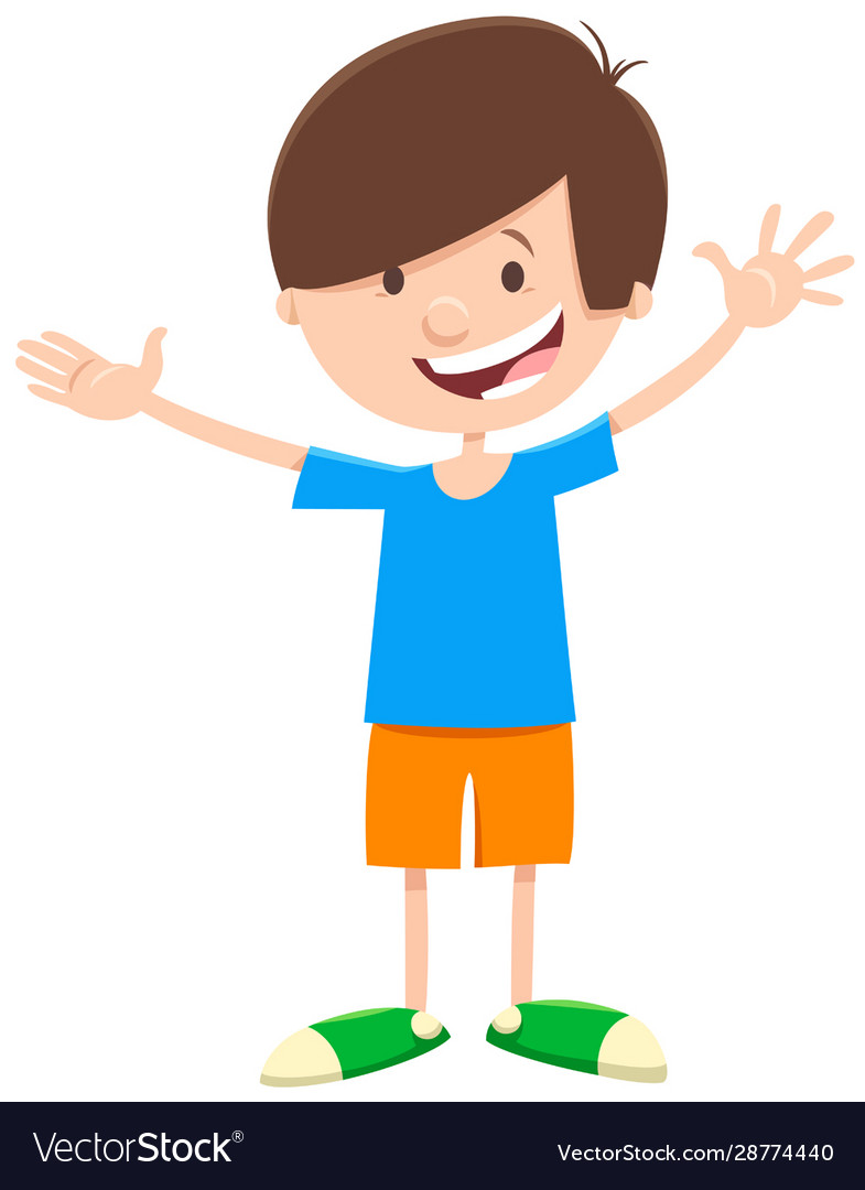 Happy comic boy cartoon character Royalty Free Vector Image