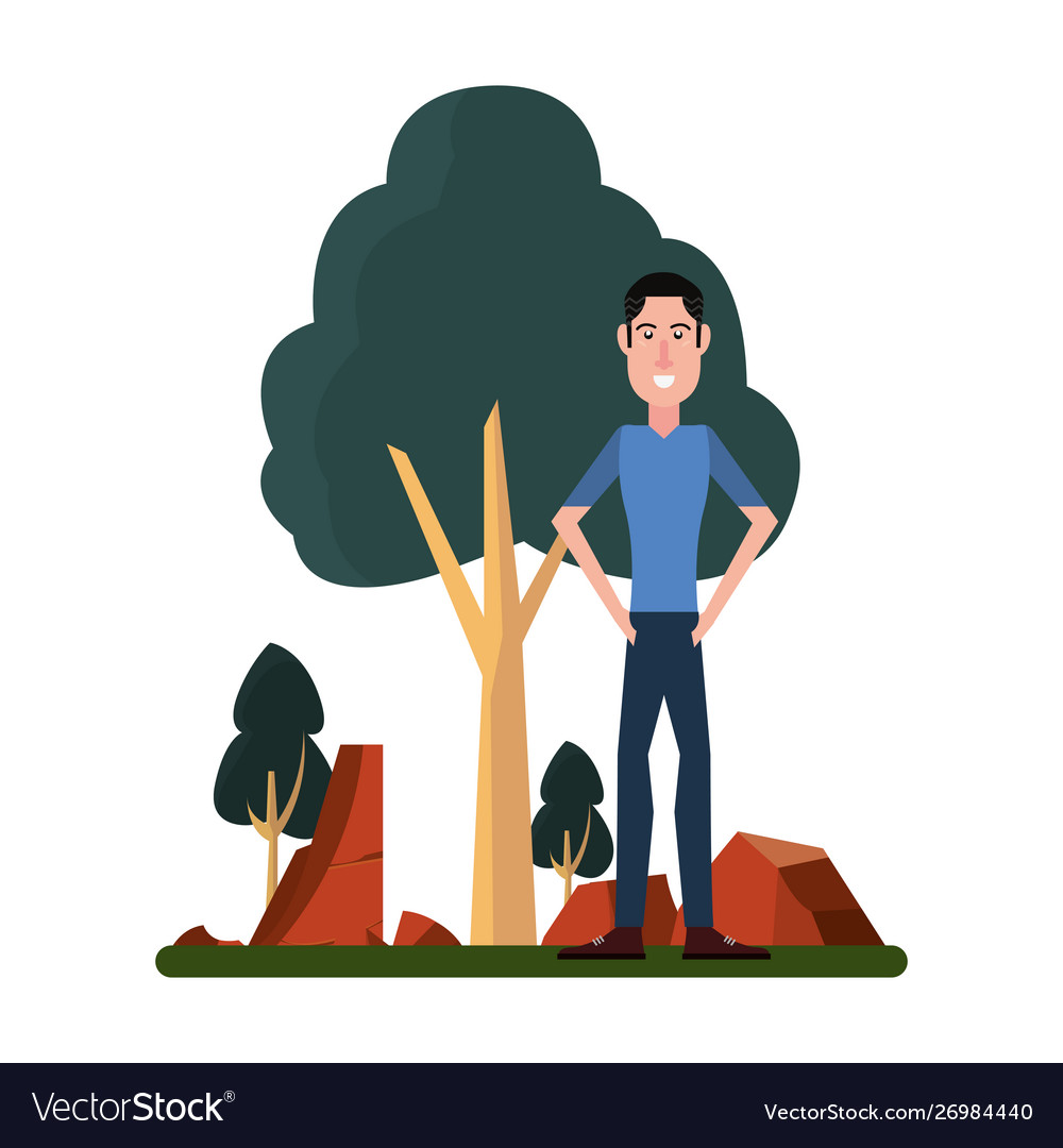 Man standing in landscape Royalty Free Vector Image