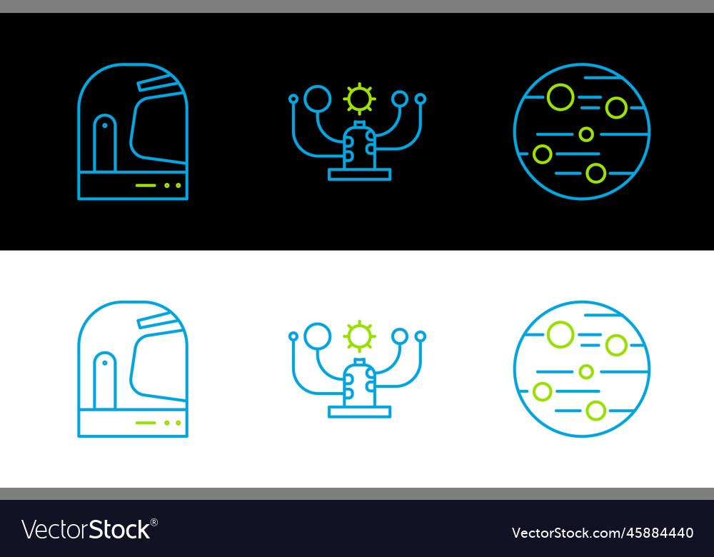 Set line planet mars astronaut helmet and solar
