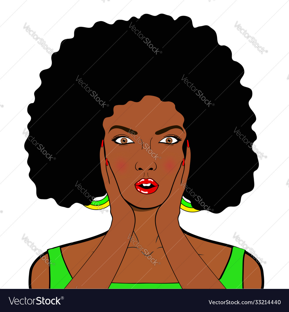 Wow pop art face sexy surprised african woman