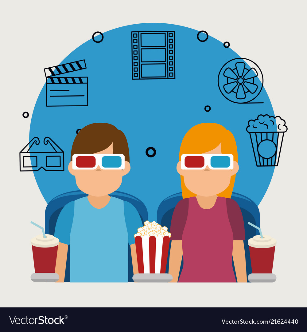 Junge Menschen mit Brille 3d und Kino-Ikonen