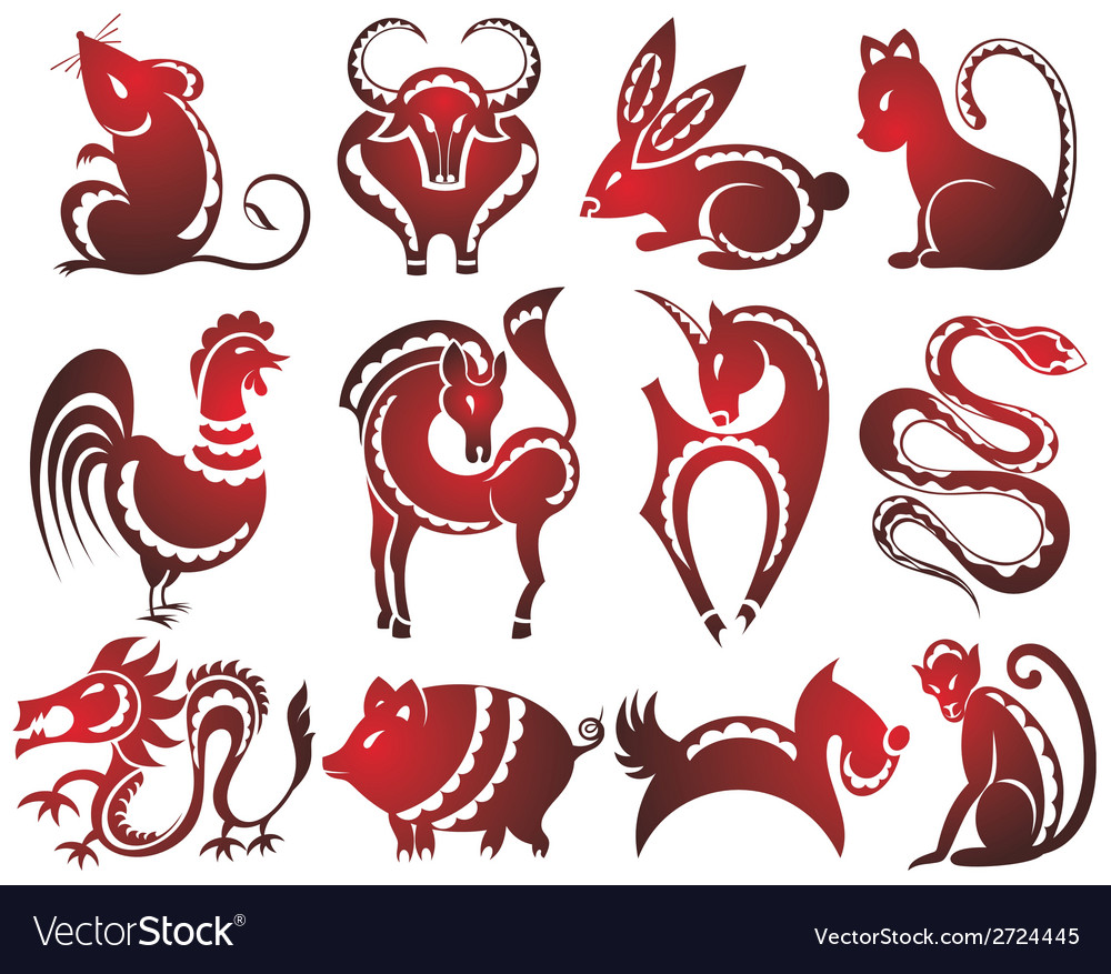 12 Chinese Zodiac Signs Royalty Free Vector Image