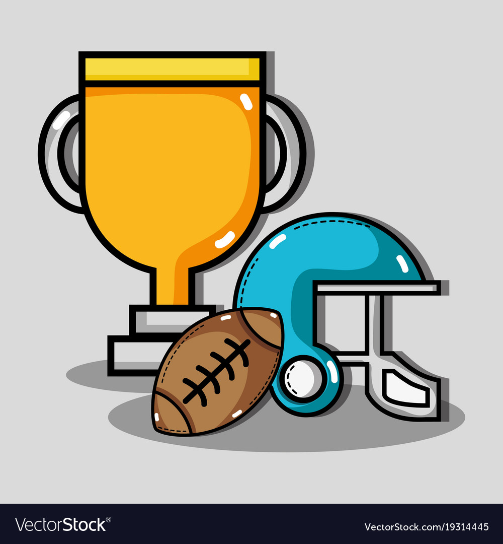 American football helmet with ball and prize cup