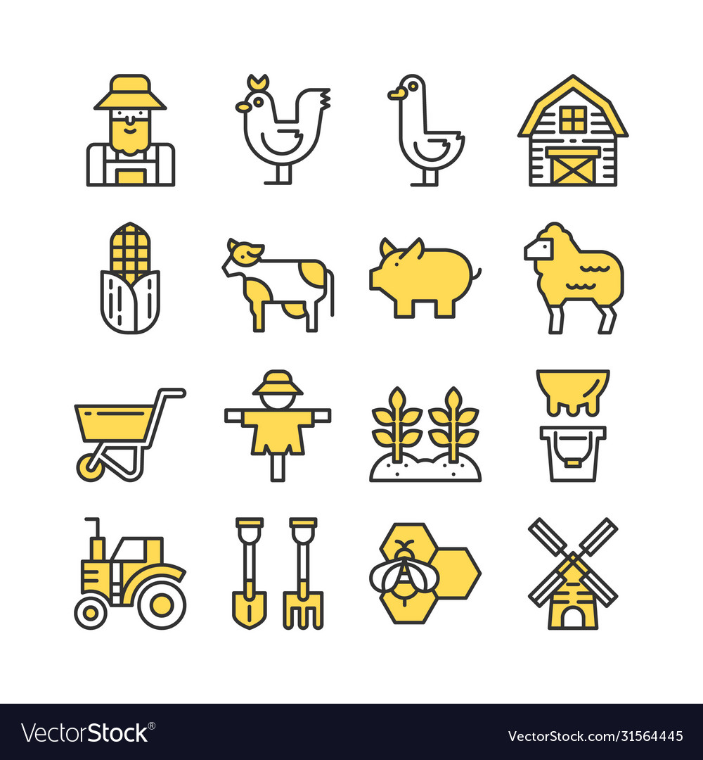 Farm icon set colored collection