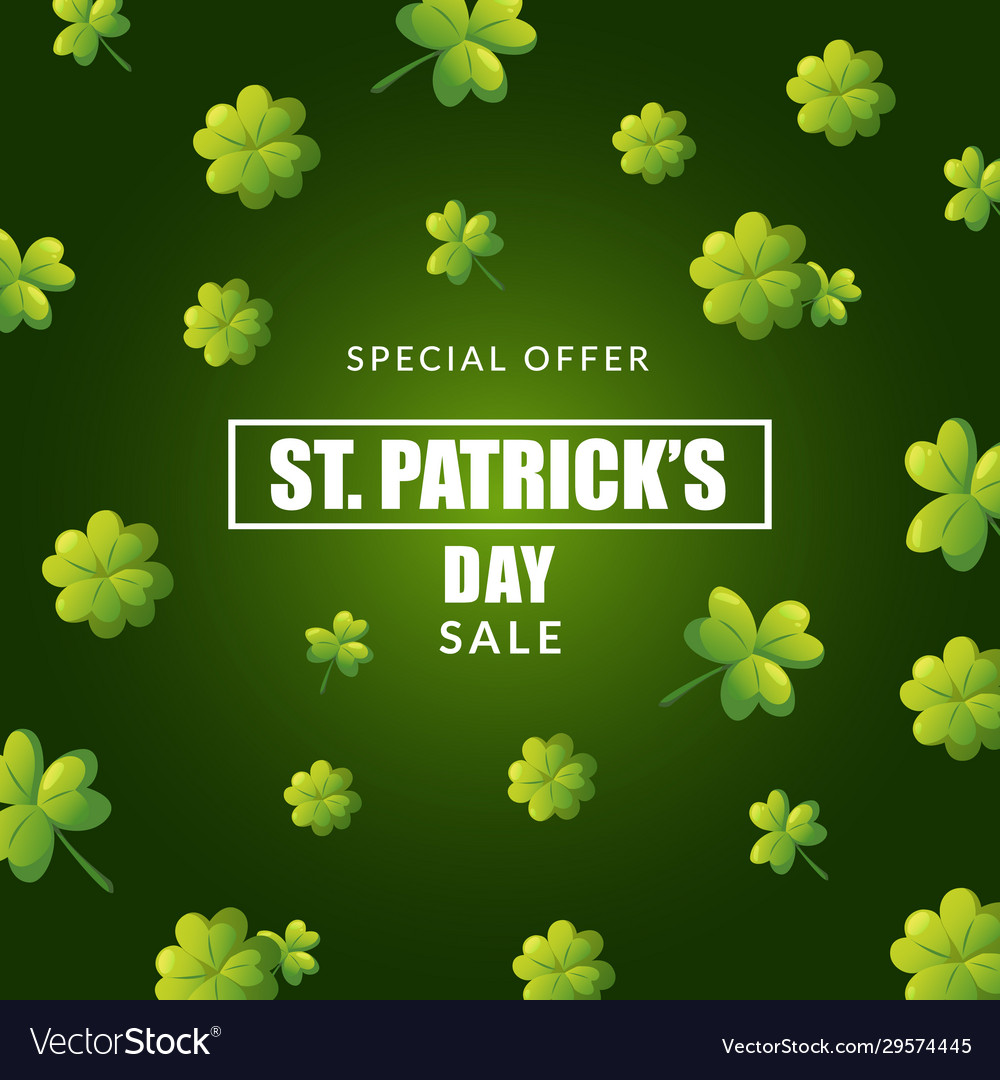 Green shamrock clover and greeting sale text vector image Green shamrock clover and greeting sale text