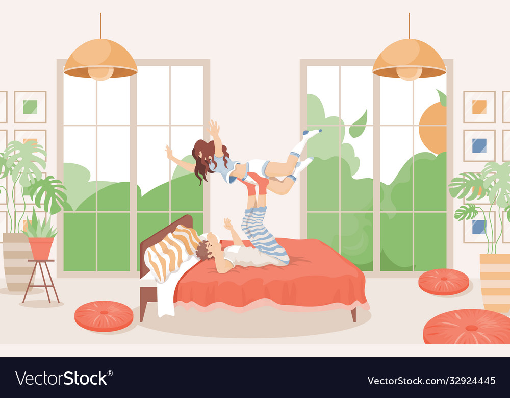 Happy couple spending time together in bed